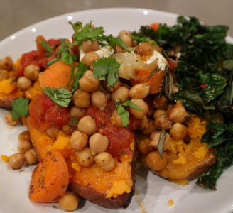 Chickpea Topped Sweet Potato And Krispy Kale