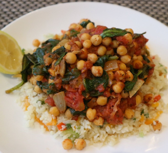 Spiced Chickpea Curry On Cauliflower Rice